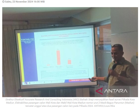 ARCI: Elektabilitas Maidi-Panuntun ungguli pasangan calon lain