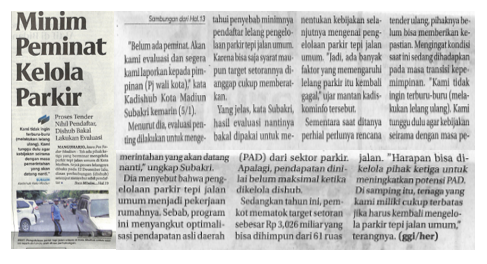 Minim Peminat Kelola Parkir