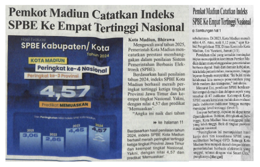 Pemkot Madiun Catatkan Indeks SPBE Ke Empat Tertinggi Nasional