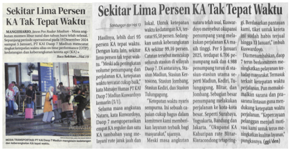 Sekitar Lima Persen KA Tak Tepat Waktu