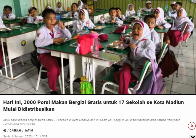 Hari Ini, 3000 Porsi Makan Bergizi Gratis untuk 17 Sekolah se Kota Madiun Mulai Didistribusikan