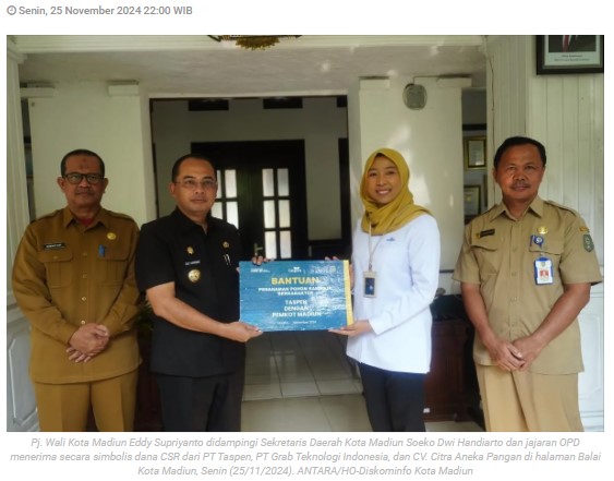 Pemerintah Kota Madiun terima dana program CSR dari Taspen dan Grab