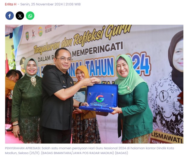 Hari Guru Nasional, Pj Wali Kota Madiun Apresiasi Peran Pengajar dalam Mencerdaskan Bangsa
