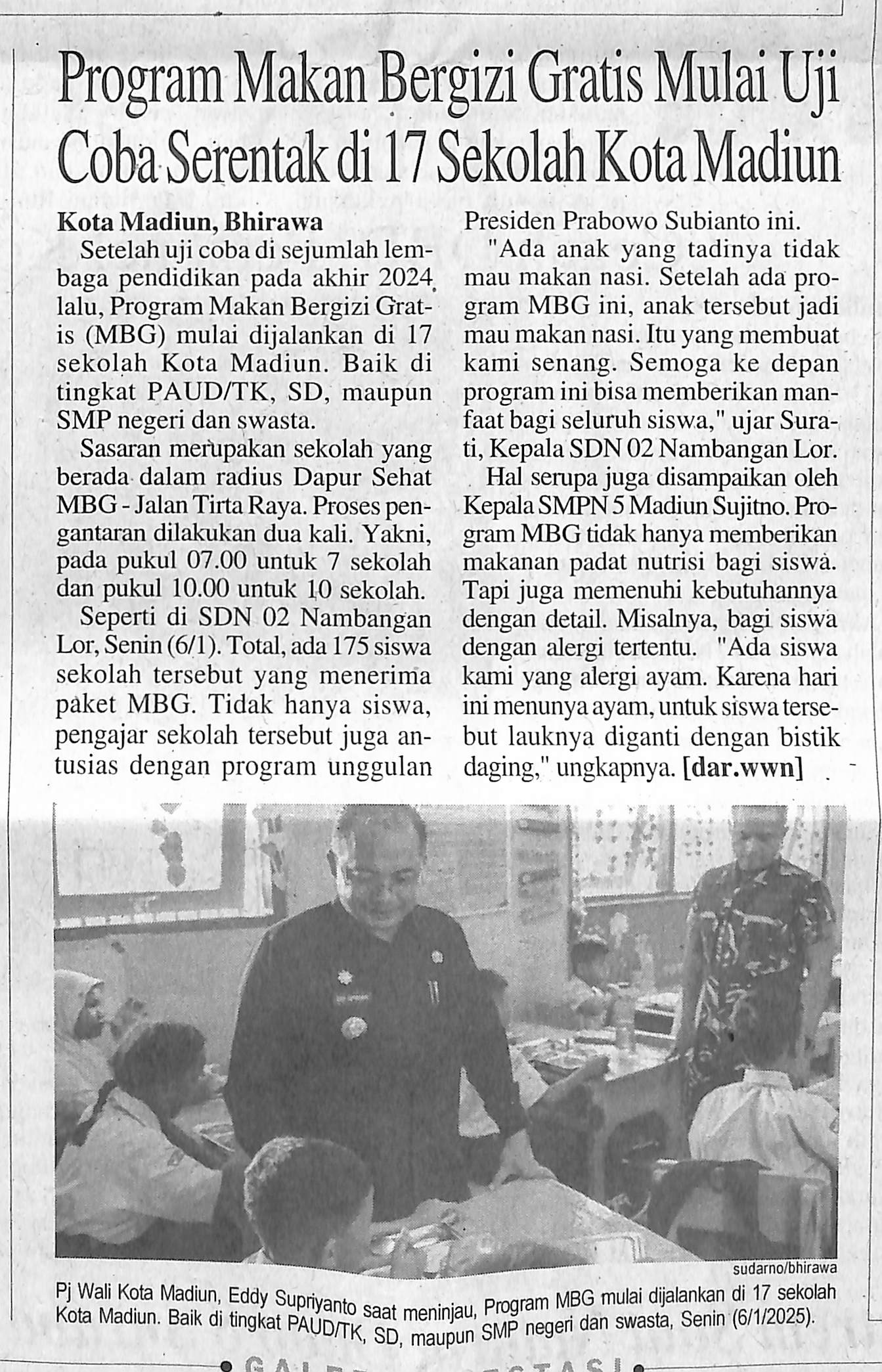 Program Makan Bergizi Gratis Mulai Uji Serentak di 17 Sekolah Kota Madiun