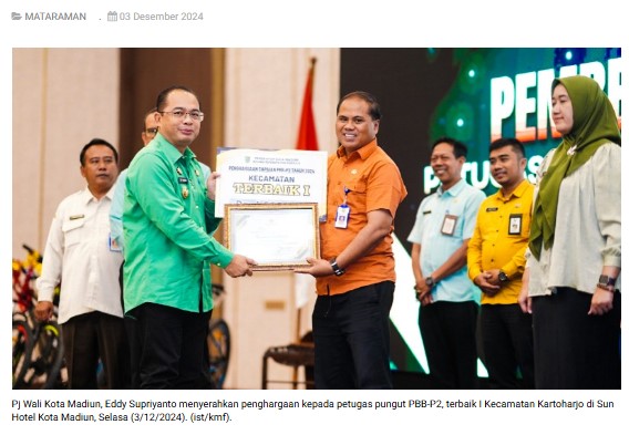 Realisasi PBB-P2 Lampau Terget, Petugas Pungut Pajak di Kota Madiun Dapat Penghargaan