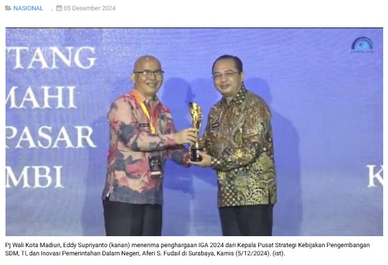 Pemkot Madiun Raih Penghargaan IGA 2024, Predikat Kota Sangat Inovatif