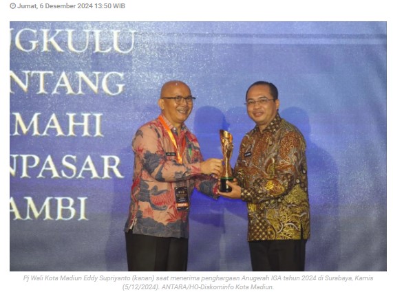 Pemkot Madiun Jatim raih predikat kota sangat inovatif dalam IGA 2024