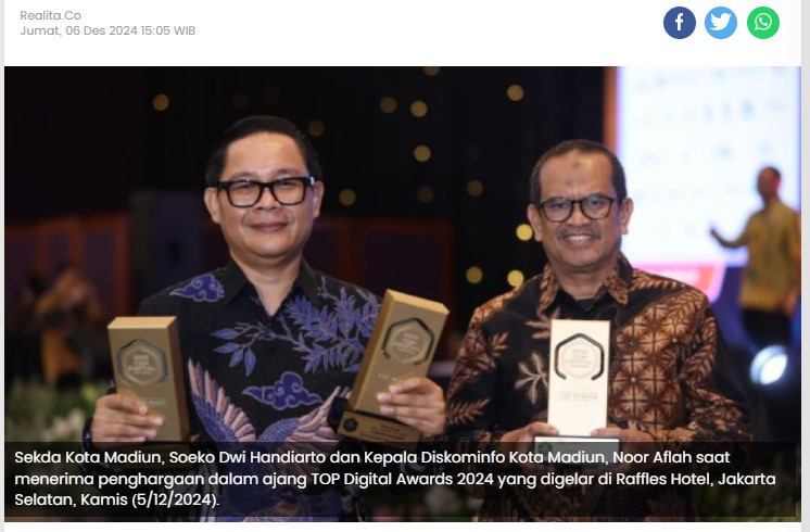 Kota Madiun Borong Penghargaan TOP Digital Award 2024
