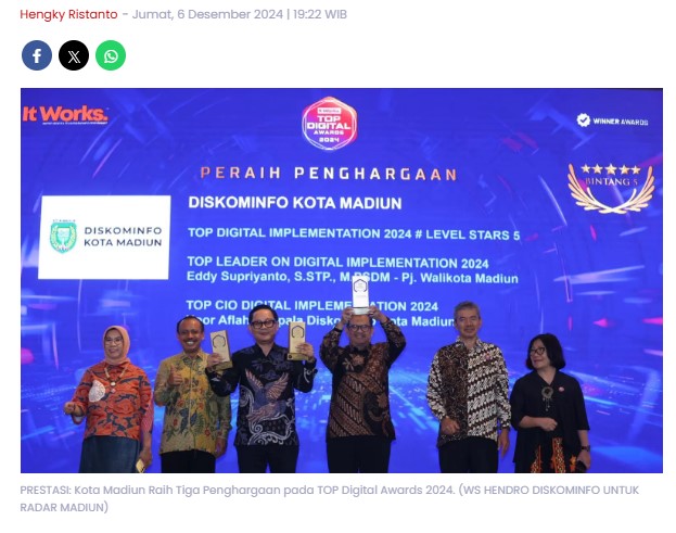 Berhasil Terapkan Digitalisasi Pelayanan Publik, Kota Madiun Raih Tiga Penghargaan pada TOP Digital Awards 2024