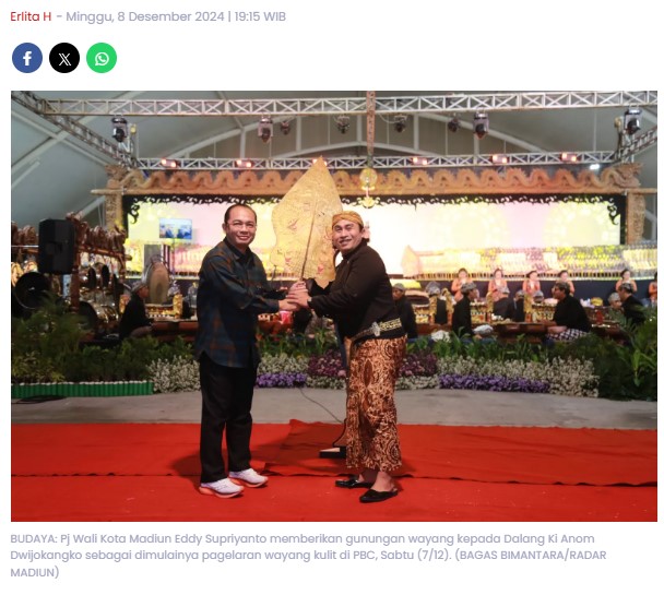 Pilkada Lancar, Gelar Wayangan, Eddy Ajak Masyarakat Bersatu Bangun Kota Madiun dan Jatim
