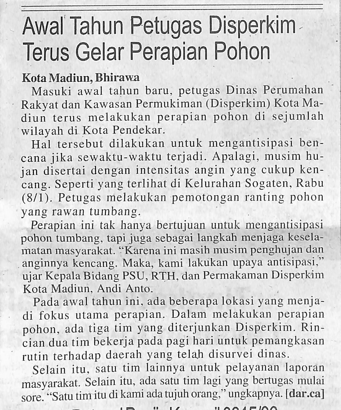 Awal Tahun Petugas Disperkim Terus Gelar Perapian Pohon