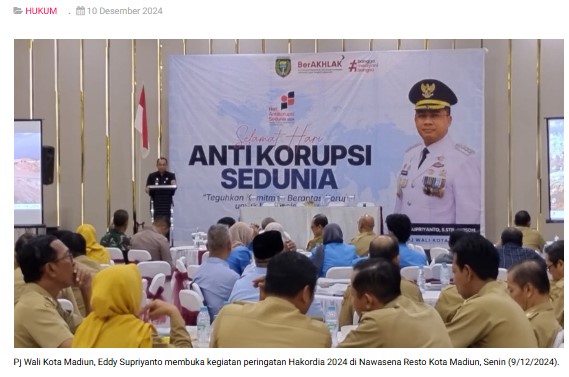 Peringatan Hakordia 2024, Pj Wali Kota Madiun Tekankan Pentingnya Jaga Integritas