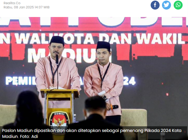 Besok, KPU Tetapkan Maidi-Panuntun Calon Terpilih Pilkada Kota Madiun