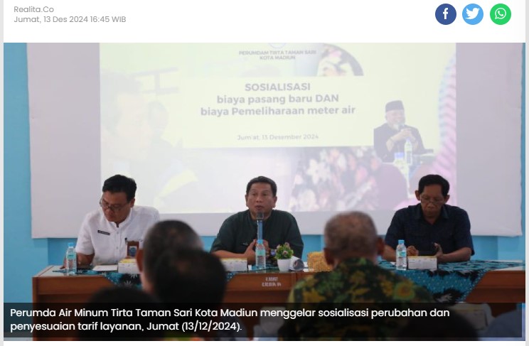 PDAM Kota Madiun Umumkan Tarif Pasang Baru Naik Mulai 2025