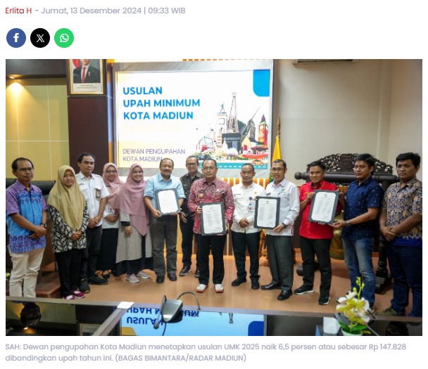 UMK Madiun 2025 Diusulkan Rp 2,4 Juta, Berikut Tren Kenaikan dari 2018