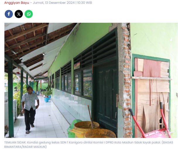 DPRD Ungkap Ada Lima SDN di Kota Madiun yang Tak Layak Pakai, Apa Kata Mereka?