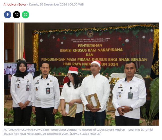 Puluhan Napi Lapas Madiun Terima Kado Remisi Natal, Ada yang Langsung Bebas