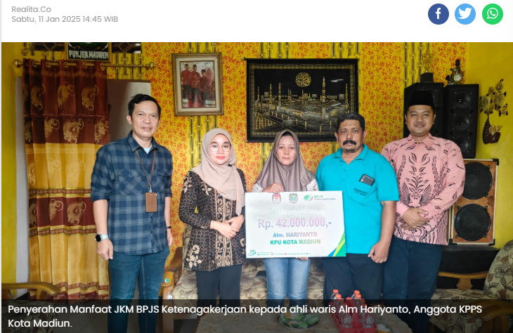 Ahli Waris KPPS Kota Madiun Terima Santunan Kematian Rp42 Juta