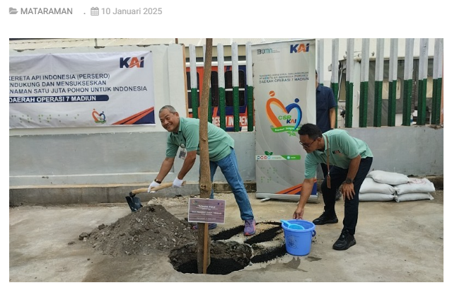 Sukseskan Gerakan Satu Juta Pohon, KAI Daop 7 Madiun Tanam 653 Pohon Serentak di 34 Lokasi