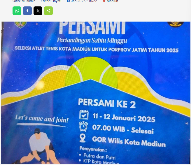 Persami Kota Madiun Gelar Seleksi Atlet Tenis untuk Persiapan Porprov Jatim 2025