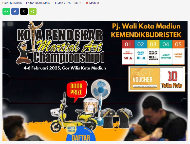 Ribuan Atlit Pencak Silat Se Indonesia Siap Jajal “Kejuaraan Kota Pendekar, Martial Art Championship I” Kota Madiun