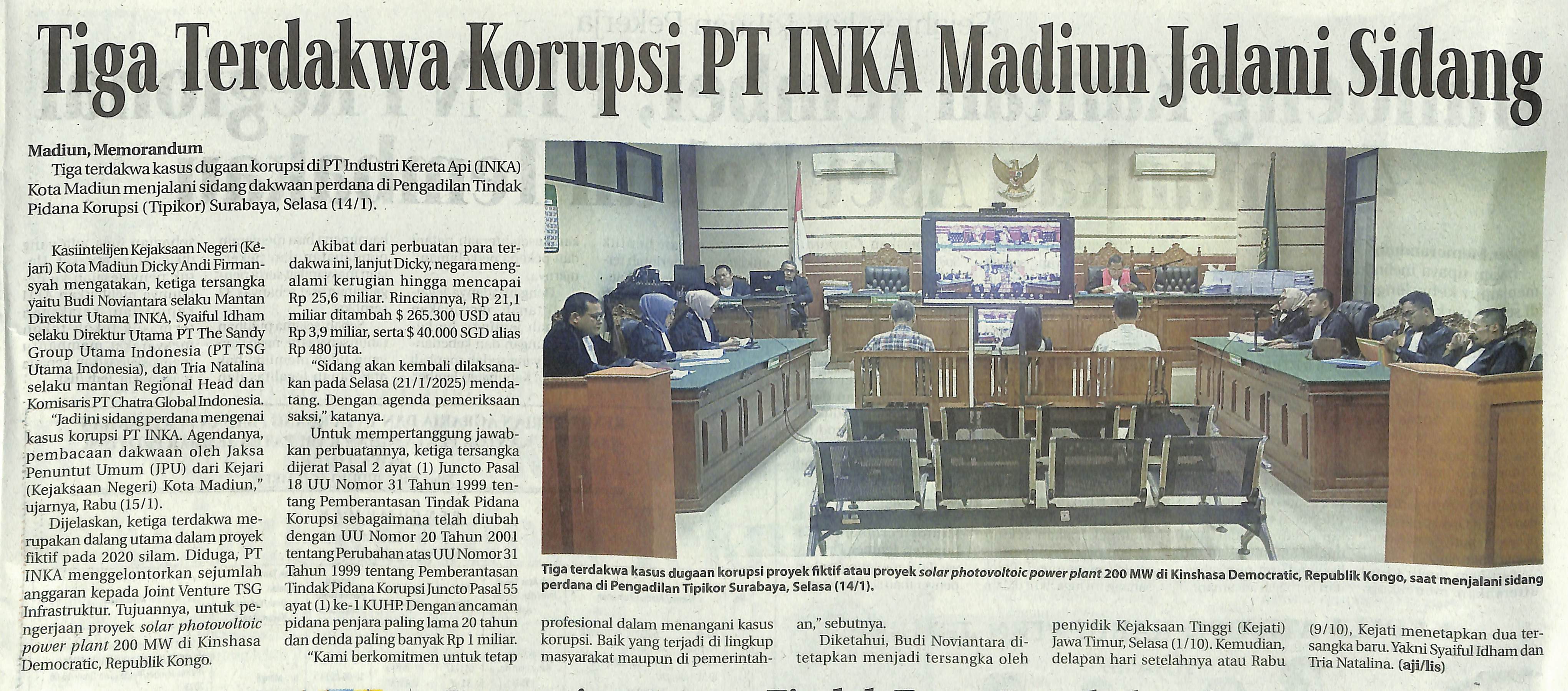 Tiga Terdakwa Korupsi PT INKA Madiun Jalani Sidang