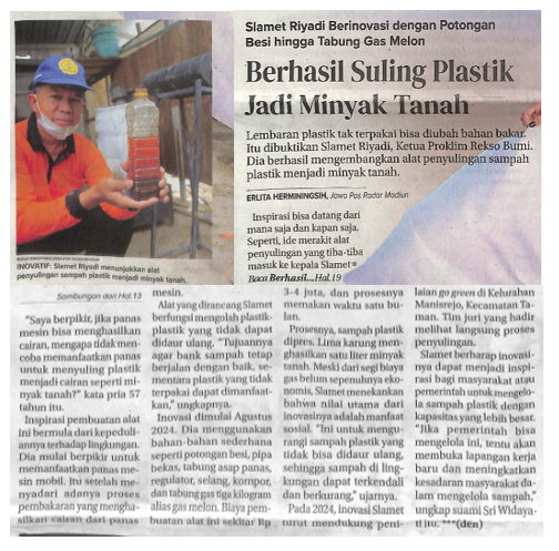 Berhasil Suling Plastik Jadi Minyak Tanah