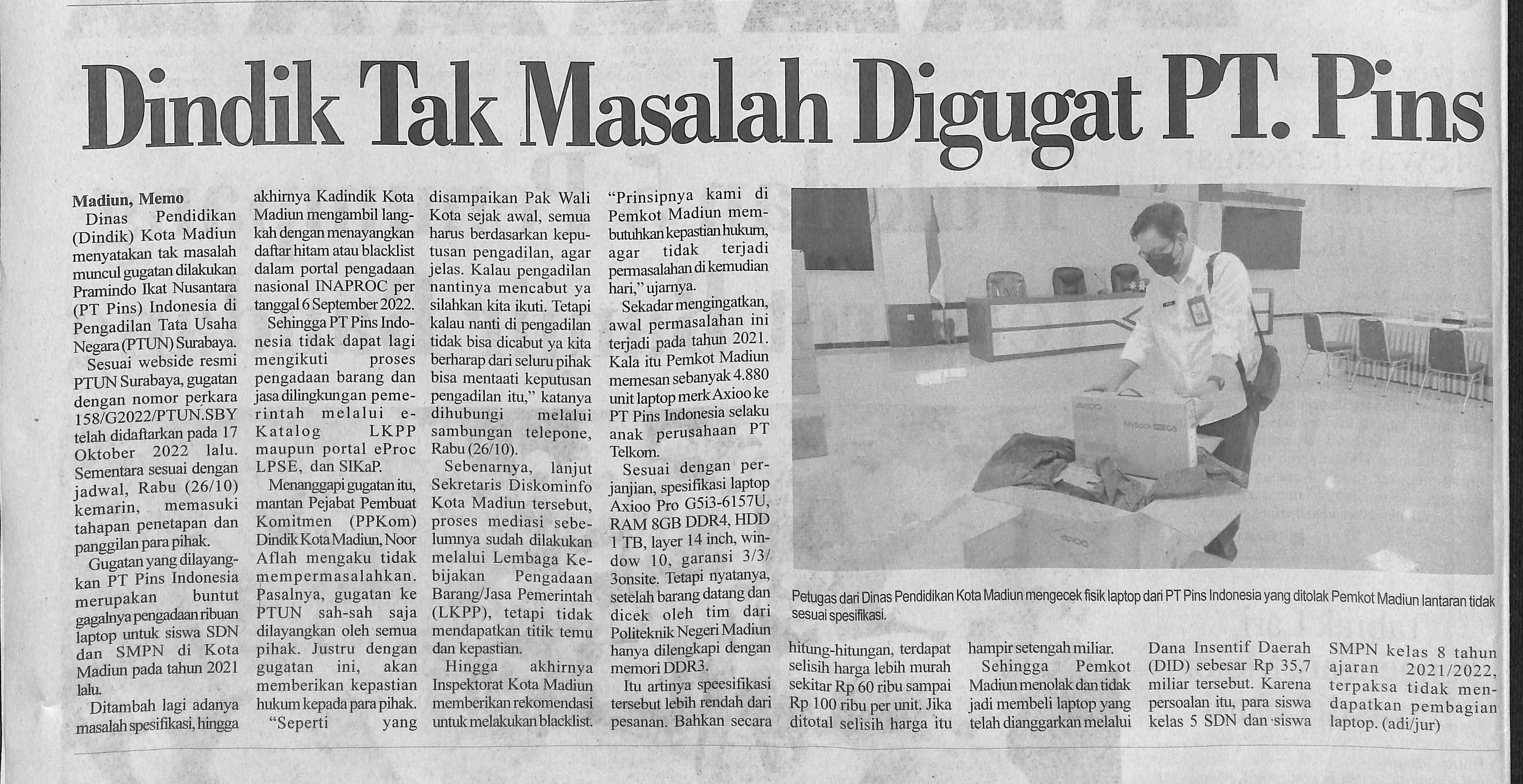 Dindik Tak Masalah Digugat PT. Pins