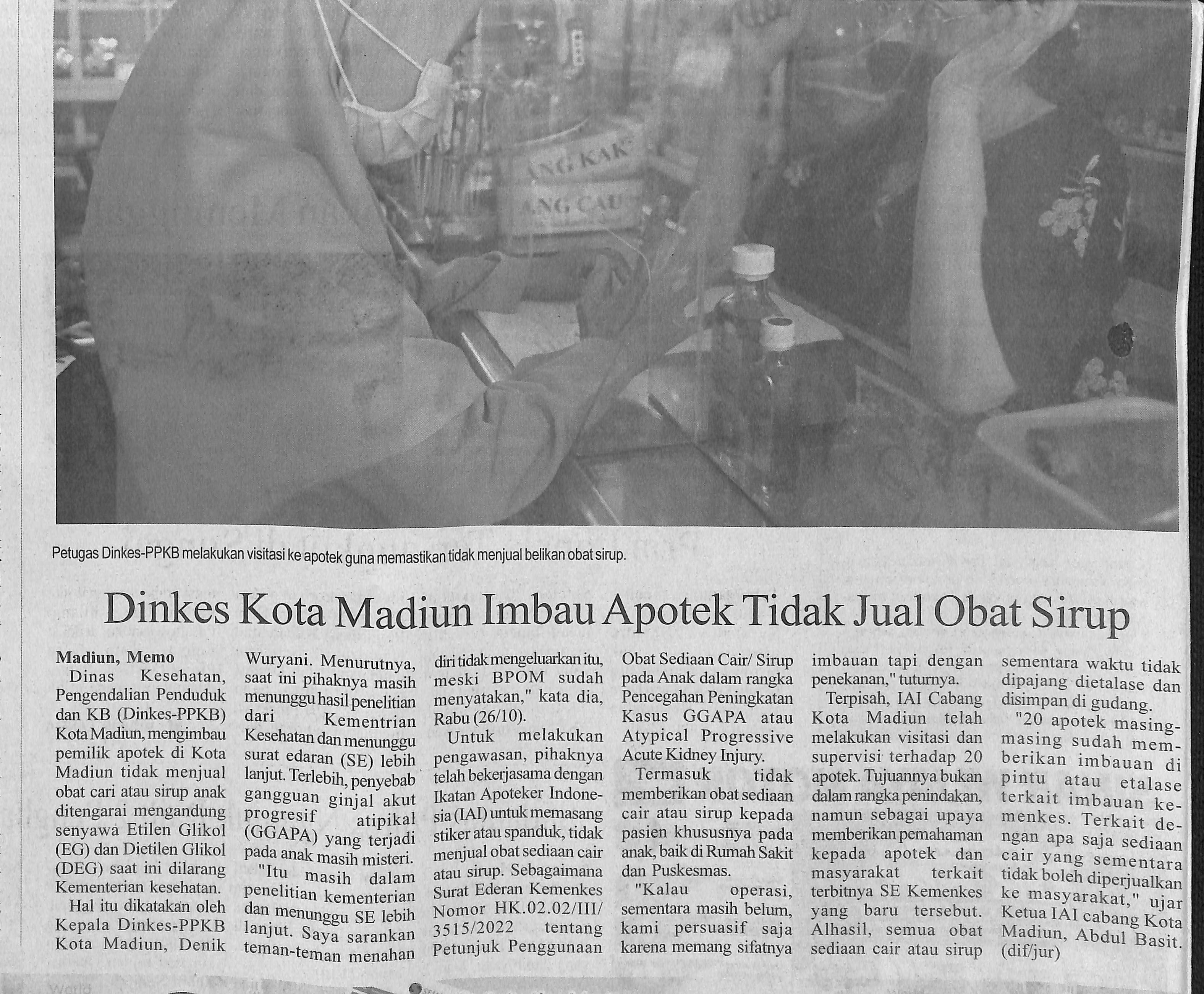 Dinkes Kota Madiun Imbau Apotek Tidak Jual Obat Sirup