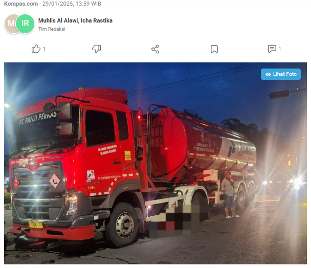 Tanggapan Pertamina soal Truk Tangki BBM Tabrak Pengendara Motor hingga Tewas di Madiun