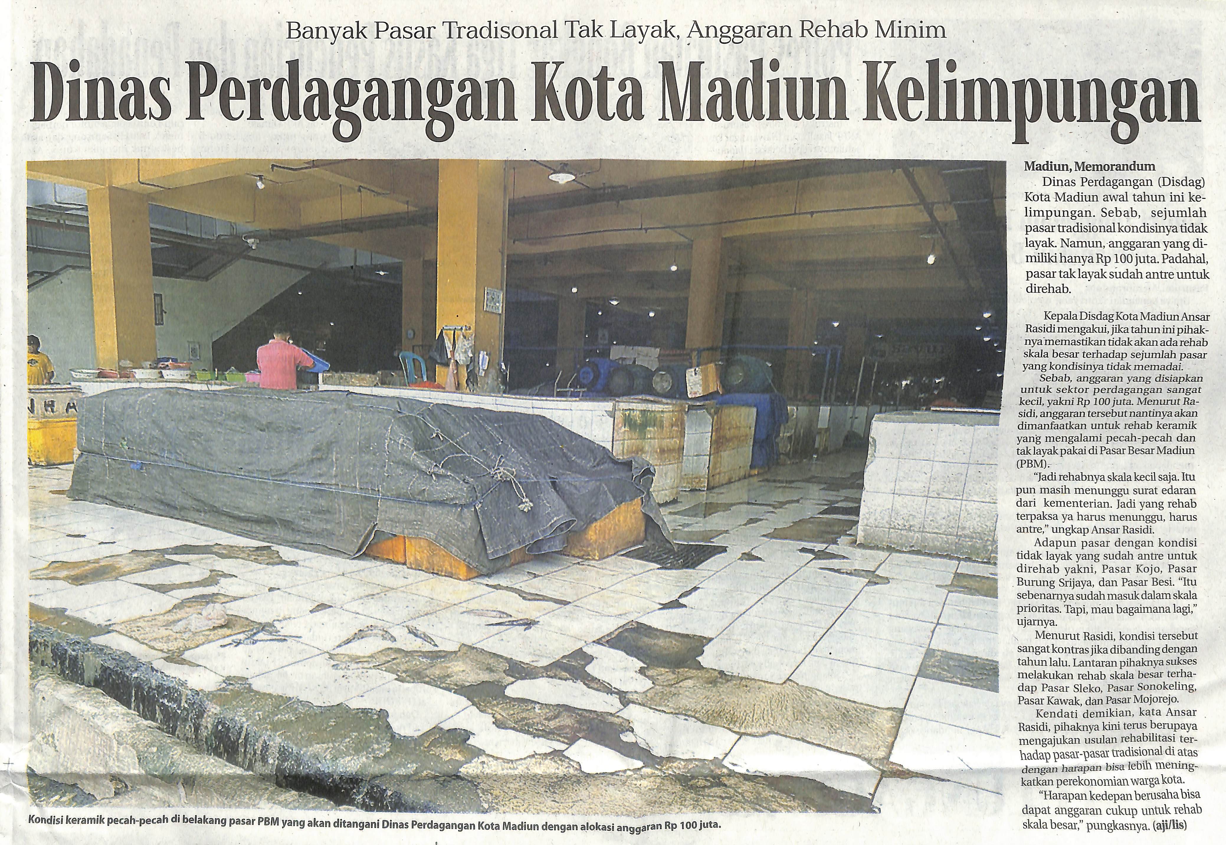 Banyak Pasar Tradisional Tak Layak, Anggaran Rehab Minim Dinas Perdagangan Kota Madiun Kelimpungan