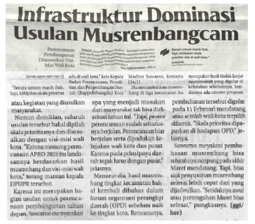 Infrastruktur Dominasi Usulan Musrenbangcam