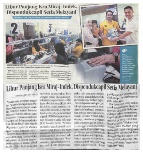 Libur Panjang Isra Miraj-Imlek, Dispendukcapil Setia Melayani