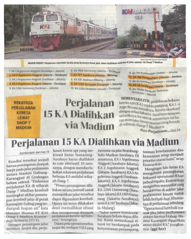 Perjalanan 15 KA Dialihkan via Madiun
