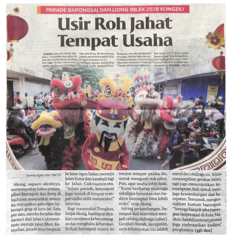 Parade Barongsai dan Liong Imlek 2578 Kongzili Usir Roh Jahat Tempat Usaha