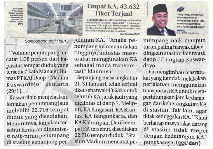 Empat KA, 43.632 Tiket Terjual