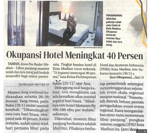 Okupansi Hotel Meningkat 40 Persen