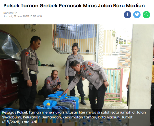 Polsek Taman Grebek Pemasok Miras Jalan Baru Madiun