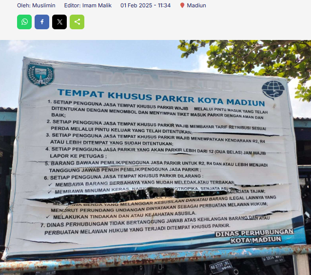 Begini Kebijakan Parkir Pemerintah Kota Madiun