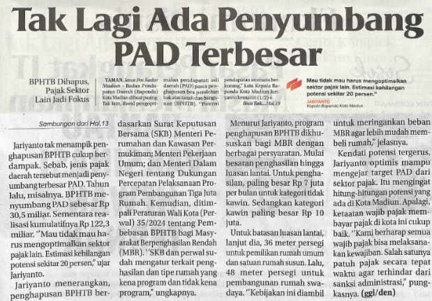 Tak Lagi Ada Penyumbang PAD Terbesar