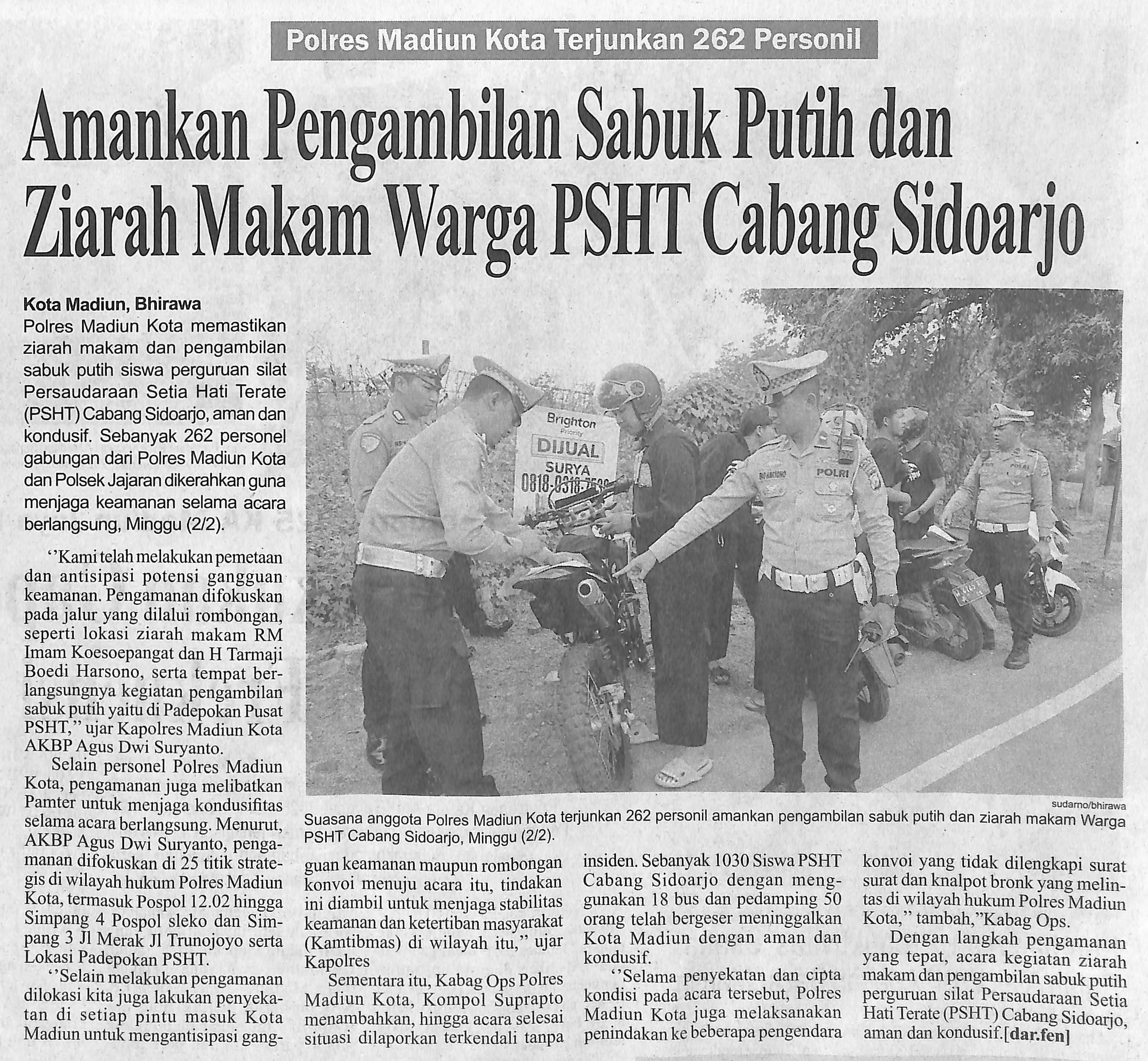 Amankan Pengambilan Sabuk Putih dan Ziarah Makam Warga PSHT Cabang Sidoarjo