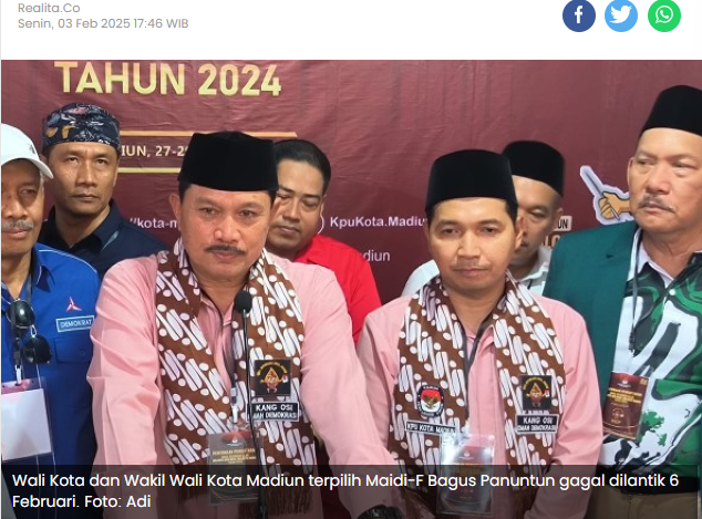 Pelantikan Wali Kota dan Wakil Wali Kota Madiun Terpilih Mundur?