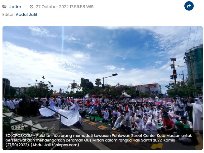Selawat Bersama Gus Miftah, Puluhan Ribu Orang Putihkan Jl. Pahlawan Madiun