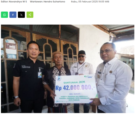 Pj Wali Kota Madiun Serahkan Santunan JKM kepada Keluarga Almarhum Sukati