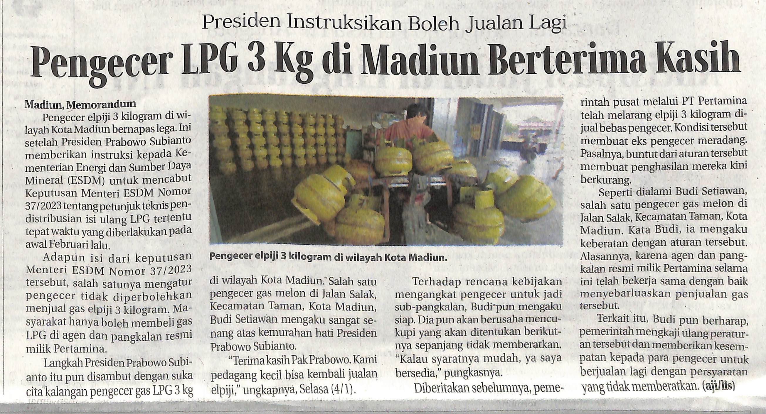 Pengecer LPG 3 Kg di Madiun Berterima Kasih  Madiun