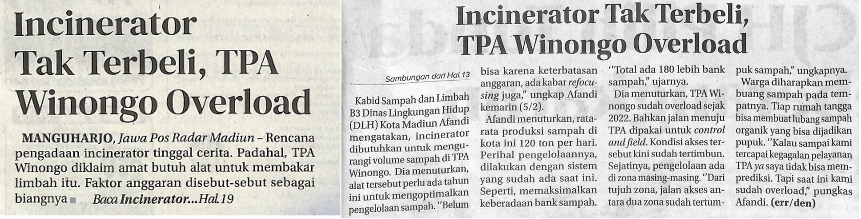 Incinerator Tak Terbeli, TPA Winongo Overload
