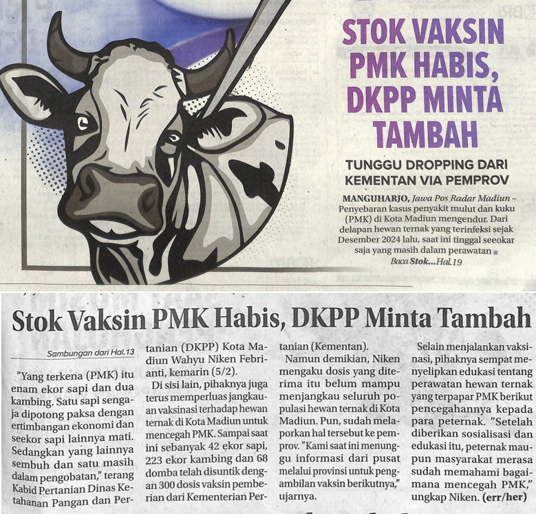Stok Vaksin PMK Habis, DKKP Minta Tambah