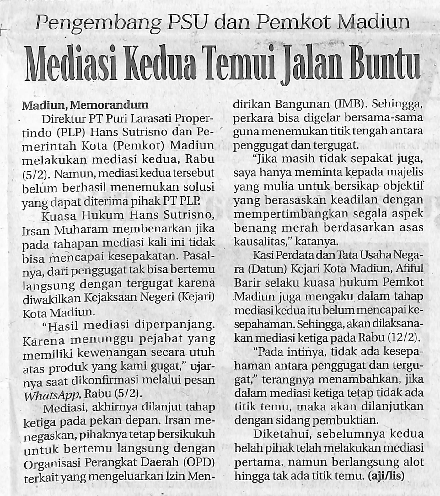 Mediasi Kedua Temui Jalan Buntu