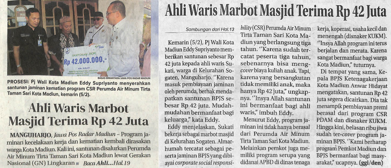 Ahli Waris Marbot Masjid Terima Rp 42 Juta