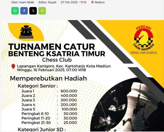 Percasi Kota Madiun Adakan Kejuaraan Catur 2025